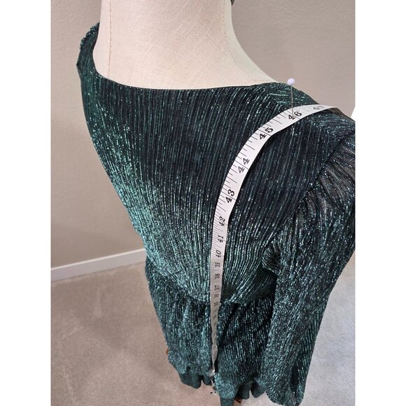 Shimmery Green Long Sleeve V-Neck Tiered Midi Dress XL Maurices - Picture 12 of 12